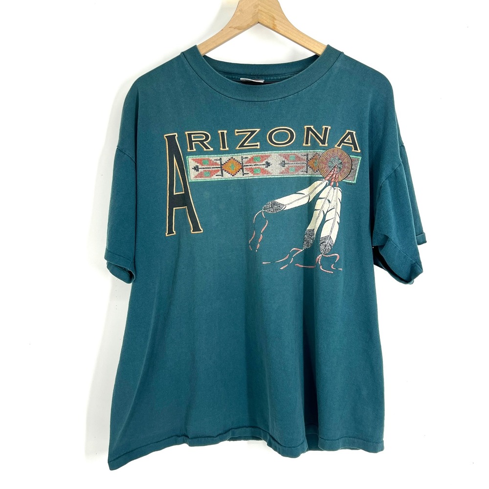 Vintage Oneita Power-T Arizona Graphic T-Shirt XL Single Stitch Teal USA Made